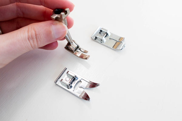 Universal and straight stitch presser feet for sewing machines, side view