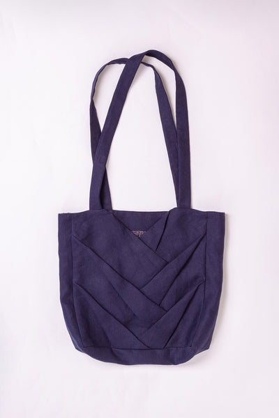 Xenta tote bag in navy linen, front view