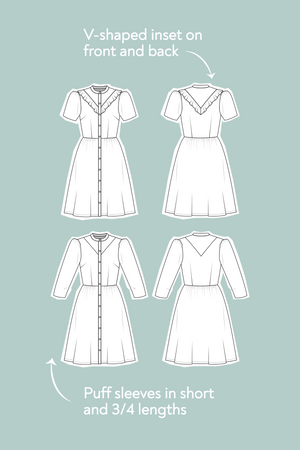 Line drawings for Kelly shirt dress showing front and back views