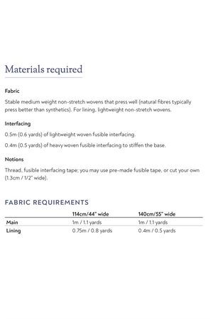 Materials required for the Xenta tote bag